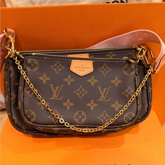 Louis Vuitton Brown Monogram Crossbody with Pink Strap - Picture 7 of 13